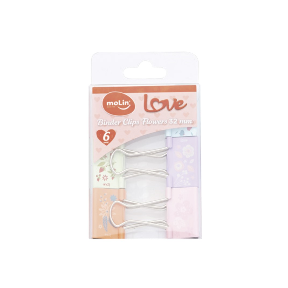 BINDER CLIPS LOVE FLOWERS 32MM C/6UNID
