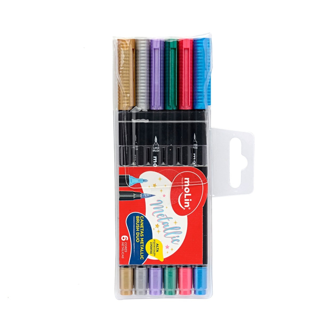 CANETAS METALLIC BRUSH DUO BOLSA C/6 CORES ARTISTICA