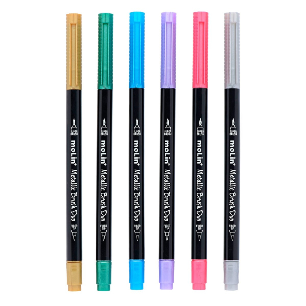CANETAS METALLIC BRUSH DUO BOLSA C/6 CORES ARTISTICA