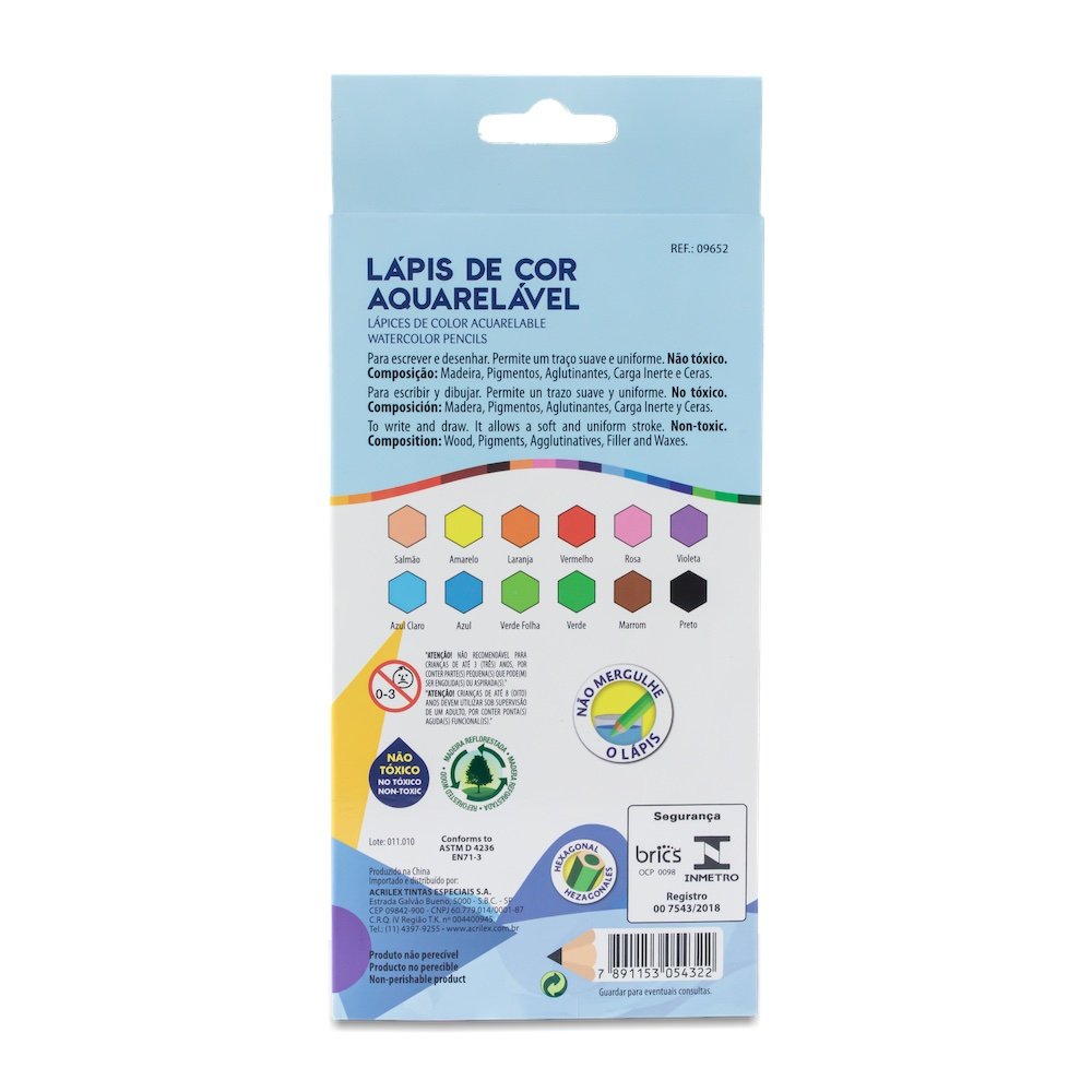 LÁPIS DE COR AQUARELÁVEL ACRILEX - 12 CORES