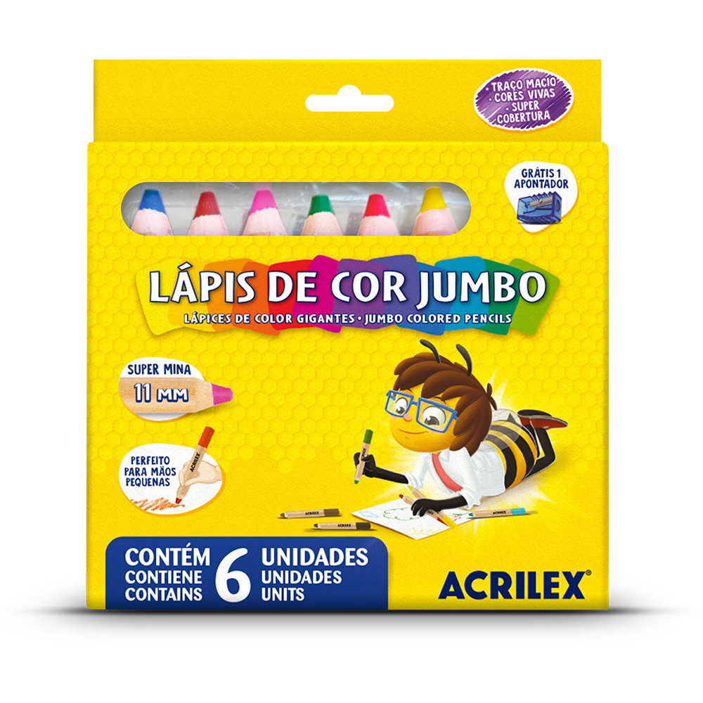 LÁPIS DE COR JUMBO ACRILEX - 6 CORES