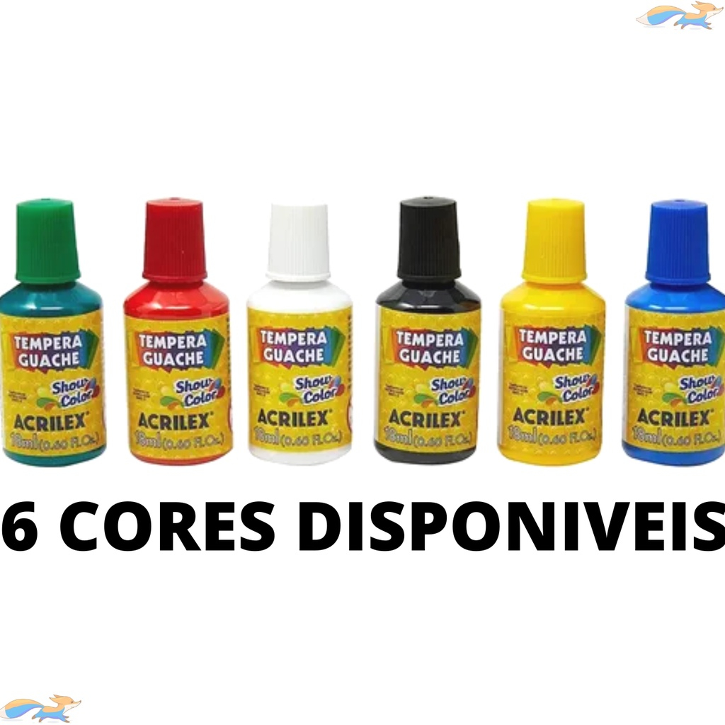 TEMPERA GUACHE COM PINCEL - 6 CORES