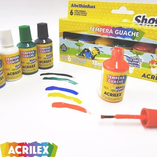 TEMPERA GUACHE COM PINCEL - 6 CORES