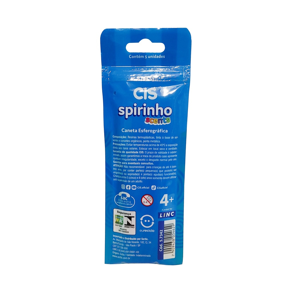KIT CIS SPIRINHO - 5un (CANETA ESFEROGRÁFICA COM CHEIRINHO)