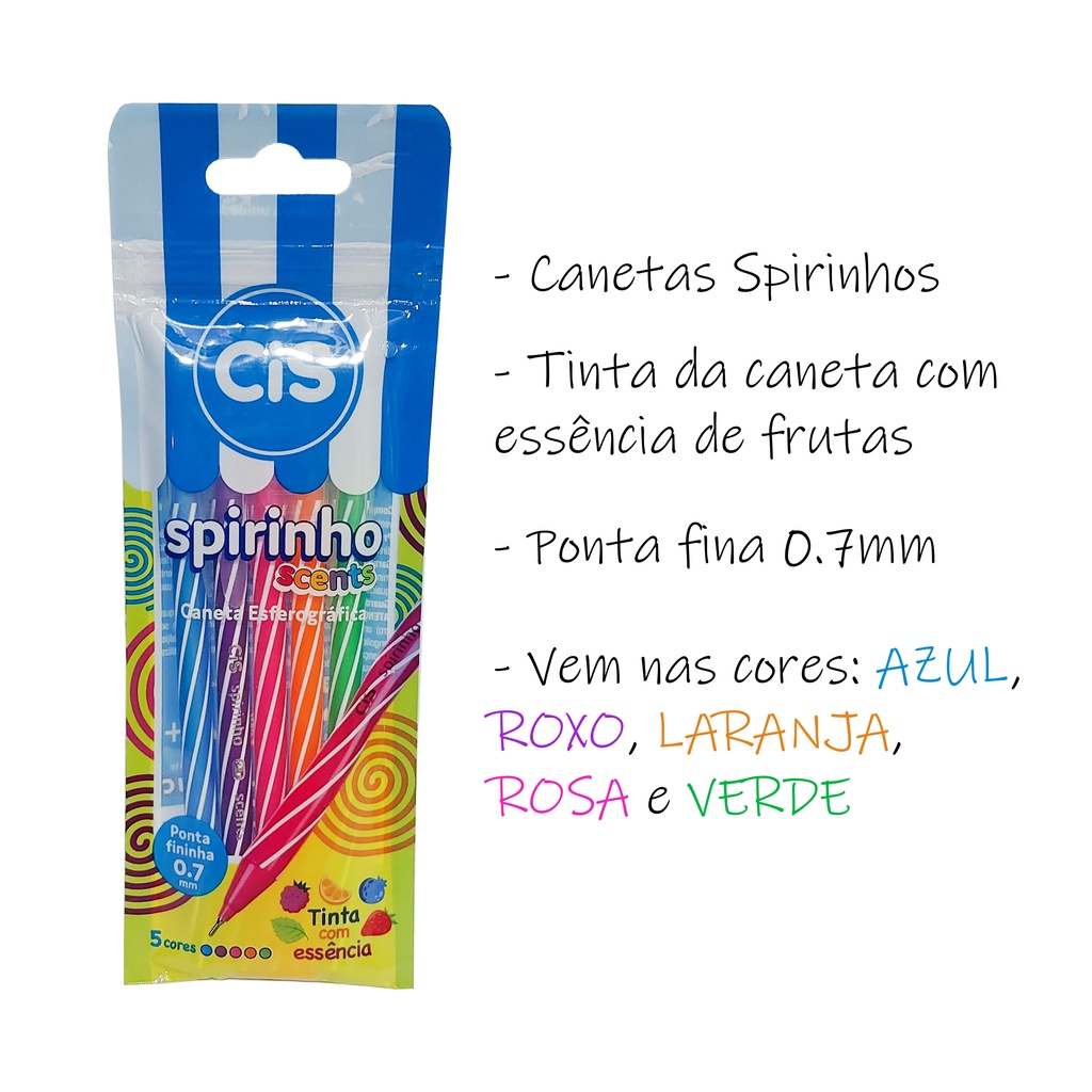 KIT CIS SPIRINHO - 5un (CANETA ESFEROGRÁFICA COM CHEIRINHO)