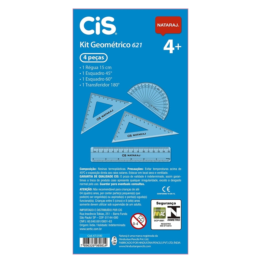 KIT GEOMÉTRICO NATARAJ CIS - 04 PEÇAS