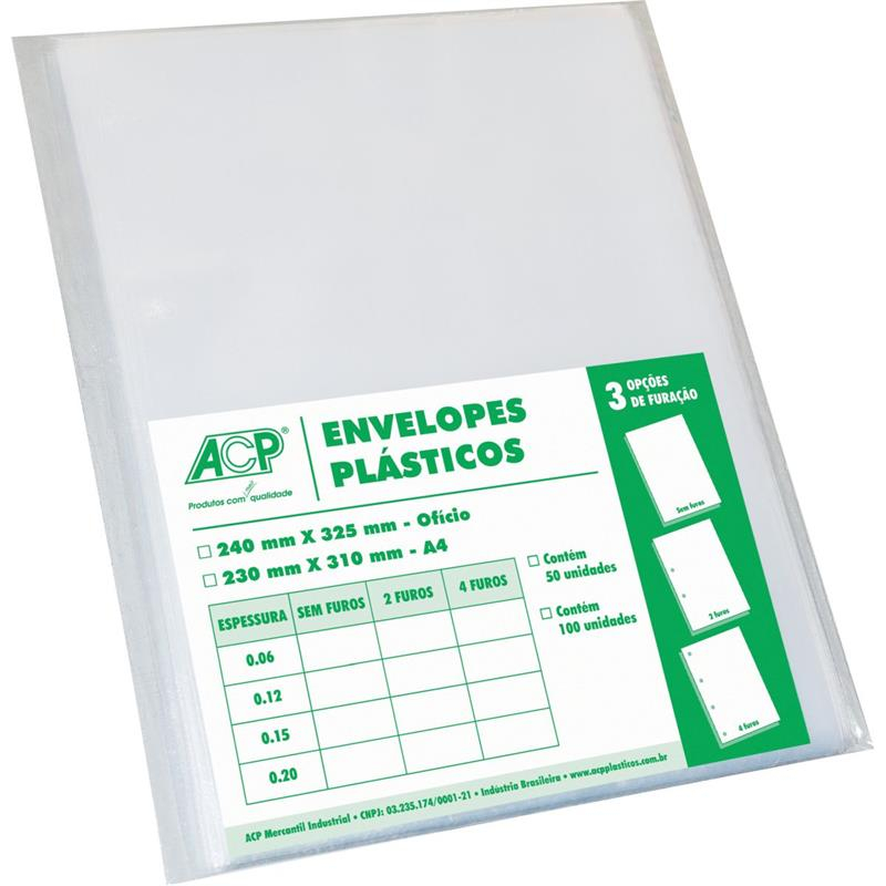 ENVELOPE PLÁSTICO 4 FUROS OFÍCIO 0,10MM - ACP