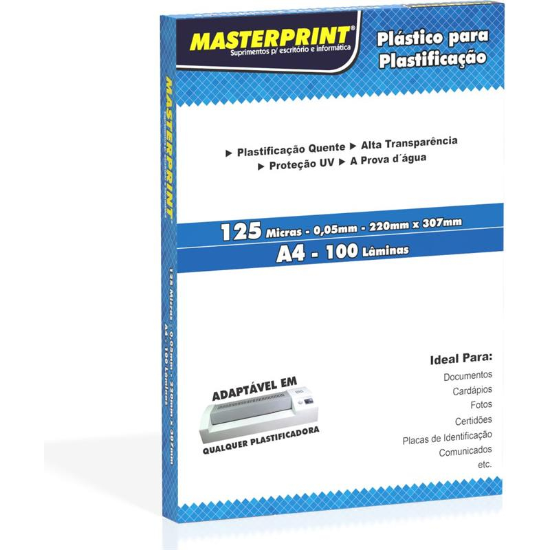 PLÁSTICO PARA PLASTIFICAÇÃO A4 125 MICRAS 0,05