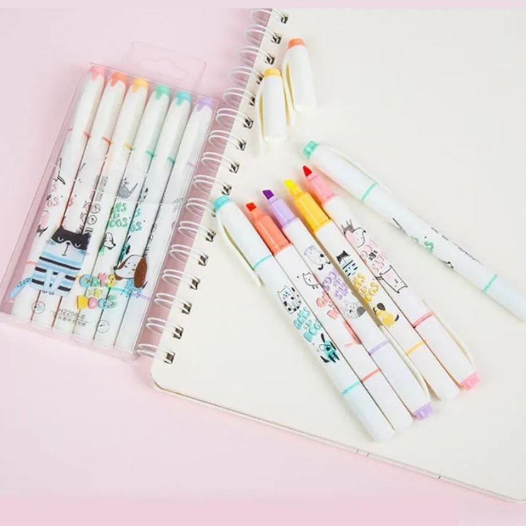 KIT Marca-Texto 2 Pontas Perfumado Cats e Dogs - 6 un