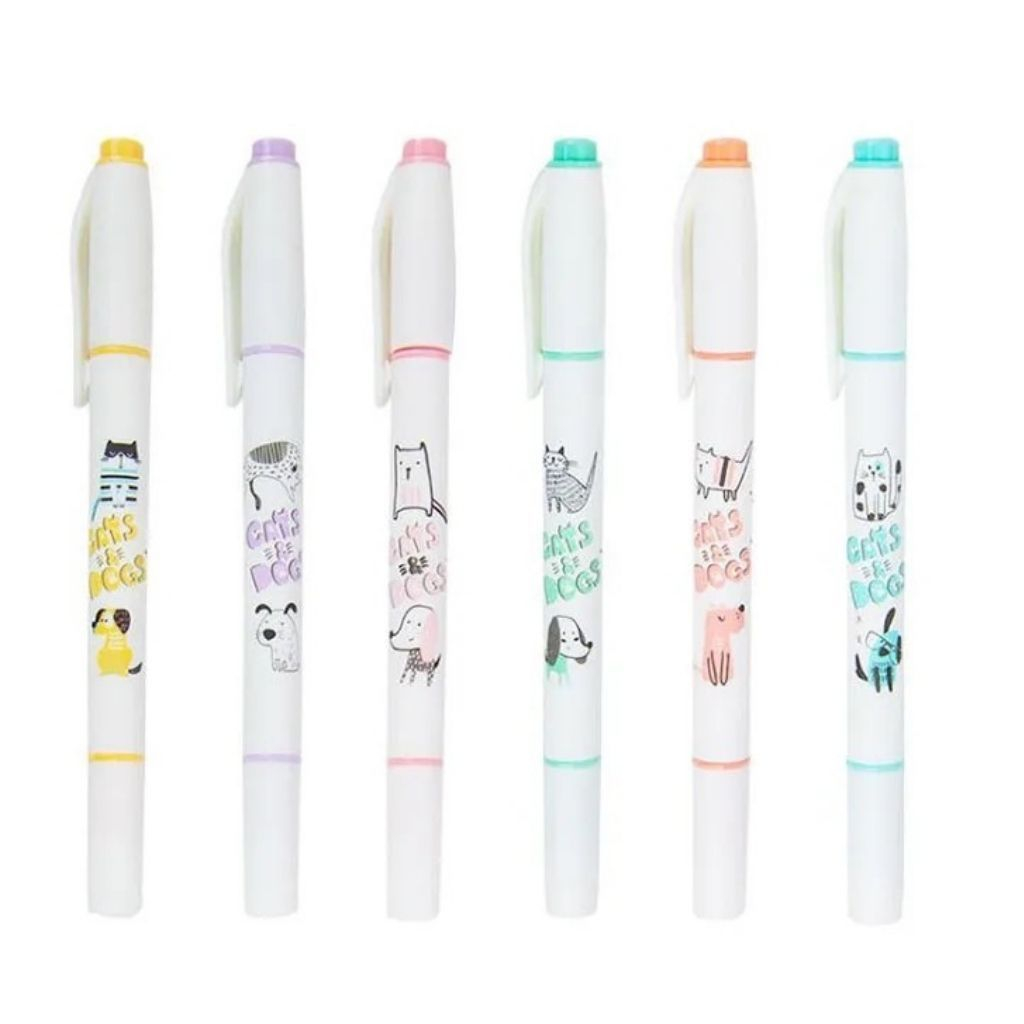 KIT Marca-Texto 2 Pontas Perfumado Cats e Dogs - 6 un