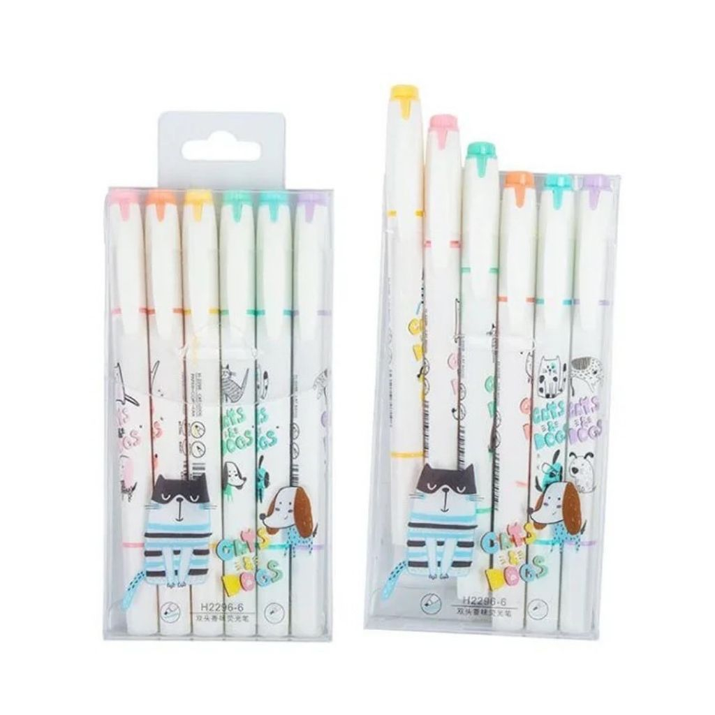 KIT Marca-Texto 2 Pontas Perfumado Cats e Dogs - 6 un