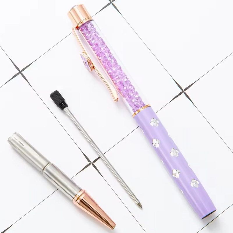 Caneta Luxo Metal Flor com Pedrinhas
