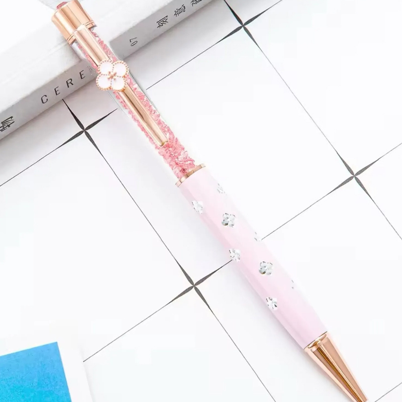 Caneta Luxo Metal Flor com Pedrinhas