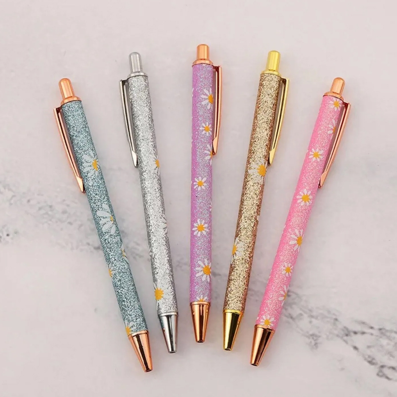 Caneta Luxo Metal Glitter Margarida