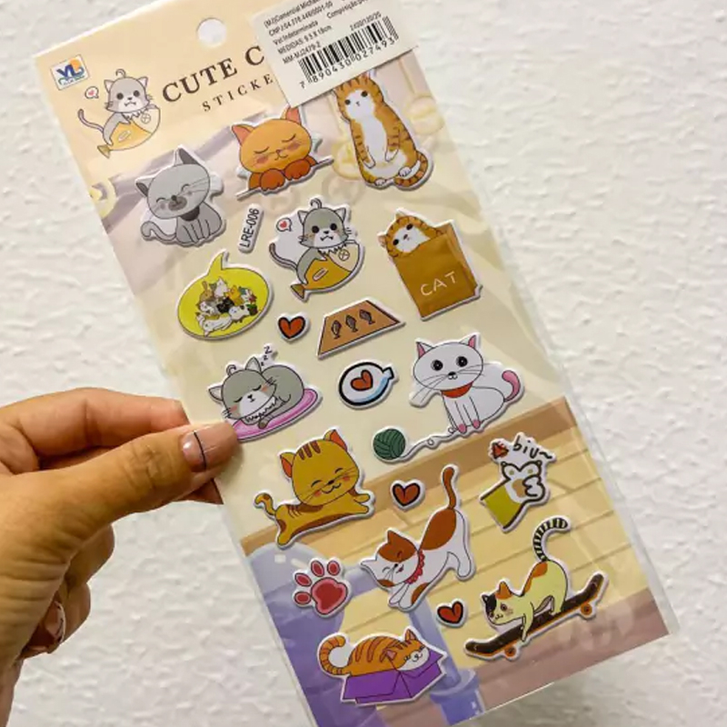 Cartela de Adesivos 3D Gatinhos