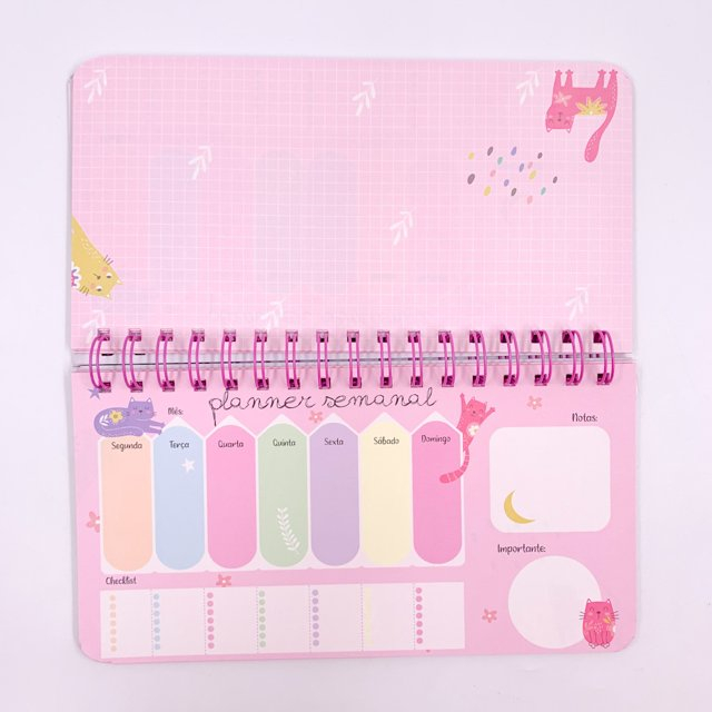 Planner Semanal de Mesa com Espiral Gatinhos 23,2x12,2cm