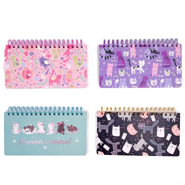 Planner Semanal de Mesa com Espiral Gatinhos 23,2x12,2cm