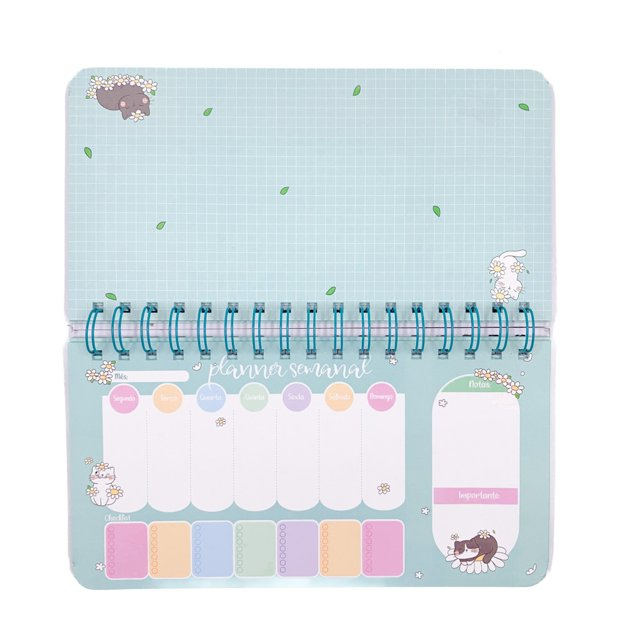 Planner Semanal de Mesa com Espiral Gatinhos 23,2x12,2cm