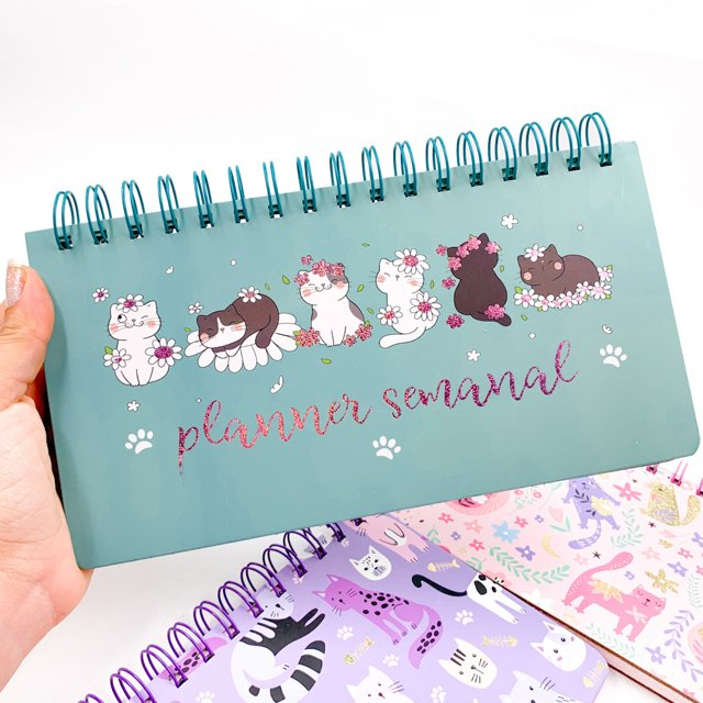 Planner Semanal de Mesa com Espiral Gatinhos 23,2x12,2cm