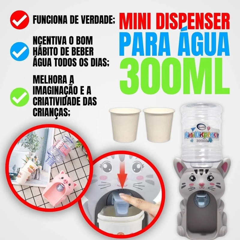 Mini Dispenser Água 300ml - Gatinho