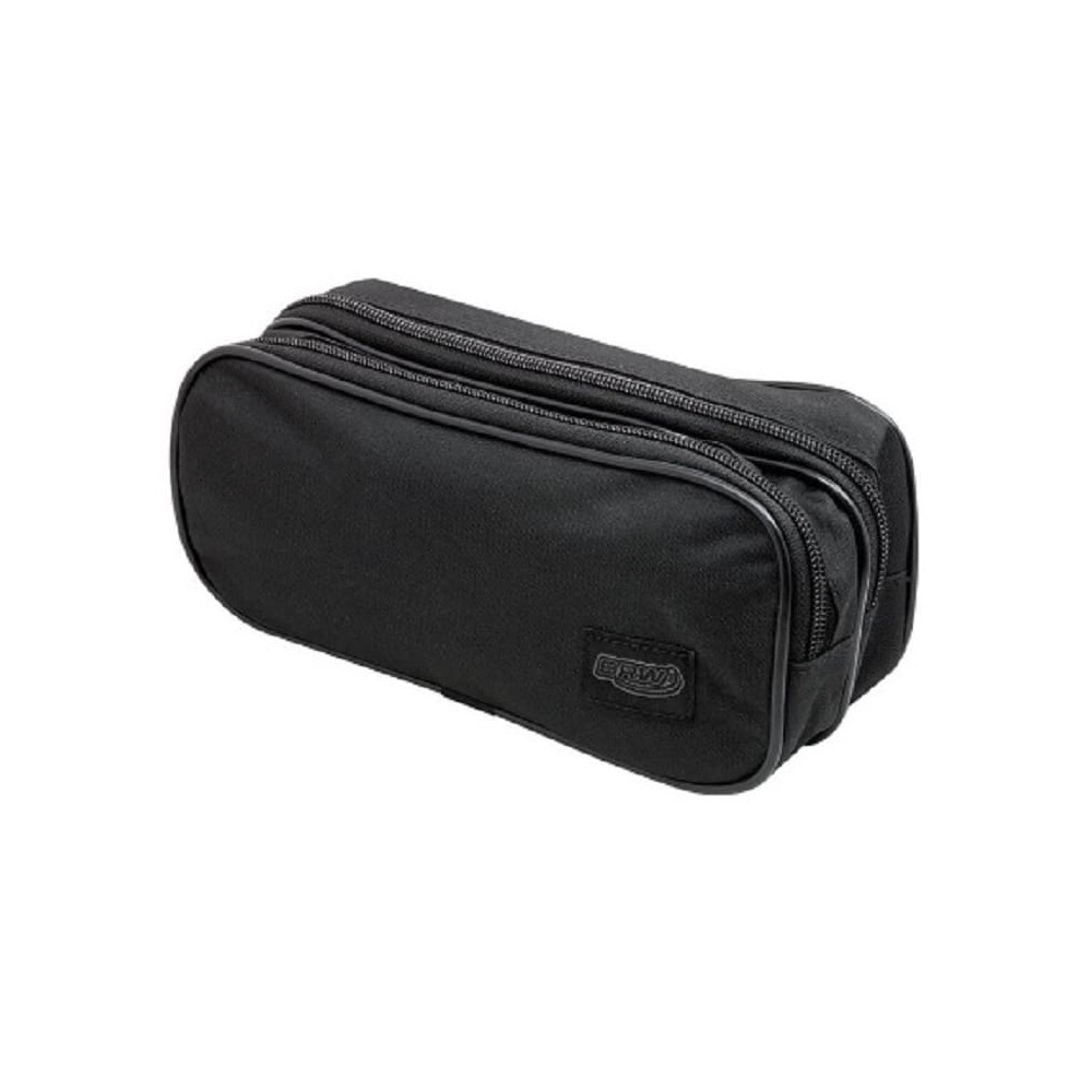 ESTOJO POLIÉSTER DUPLO - 2 ZIPERS - PRETO LISO