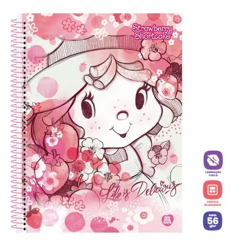 CADERNO COM AROMA COLEGIAL ESPIRAL 1 MATÉRIA 80F - MORANGUINHO