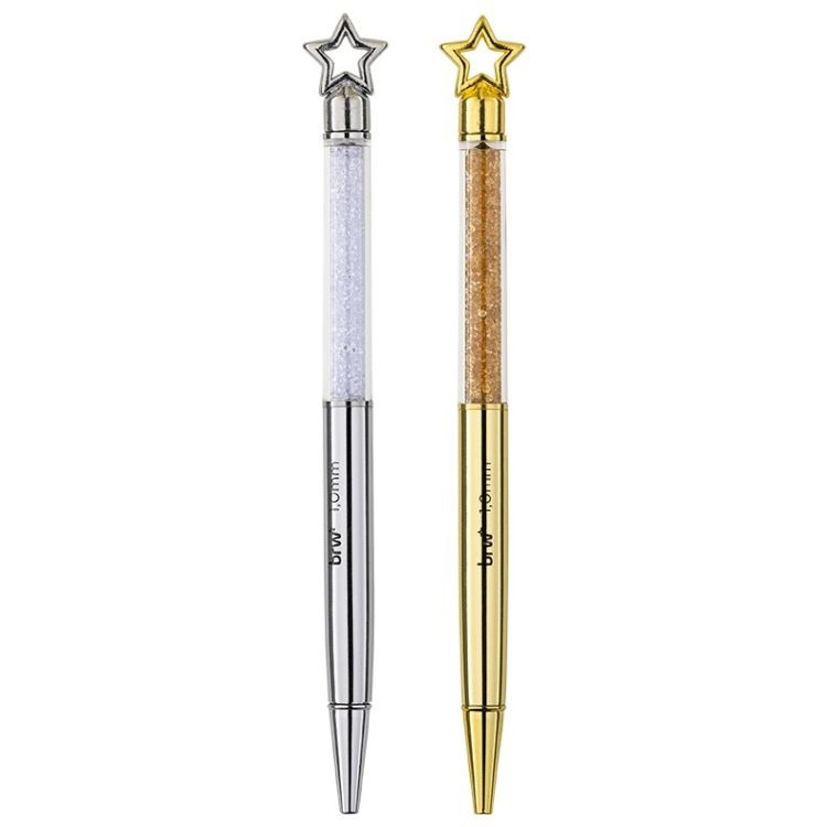 CAIXA PRESENTE - CANETA ESFEROGRÁFICA METÁLICA STARS - 1.0MM PRATA E DOURADA