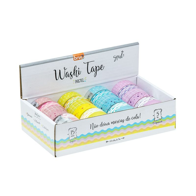 FITA ADESIVA WASHI TAPE PASTEL ESTAMPADA - 10MMX5M