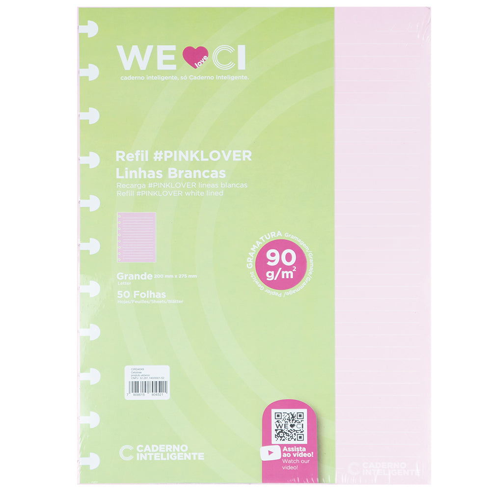 REFIL PAUTADO #PINKLOVER LINHAS BRANCAS - A5 90G