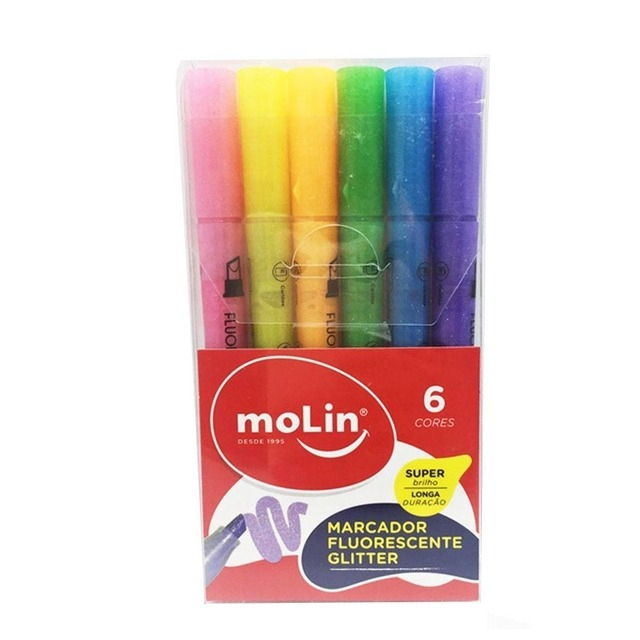 KIT MARCA-TEXTO FLUOR GLITTER C/ 6 CORES