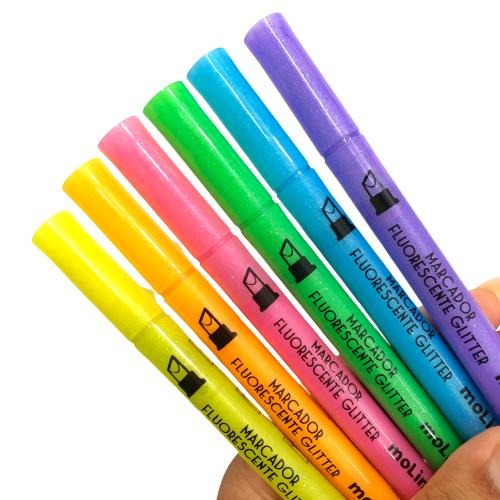 KIT MARCA-TEXTO FLUOR GLITTER C/ 6 CORES