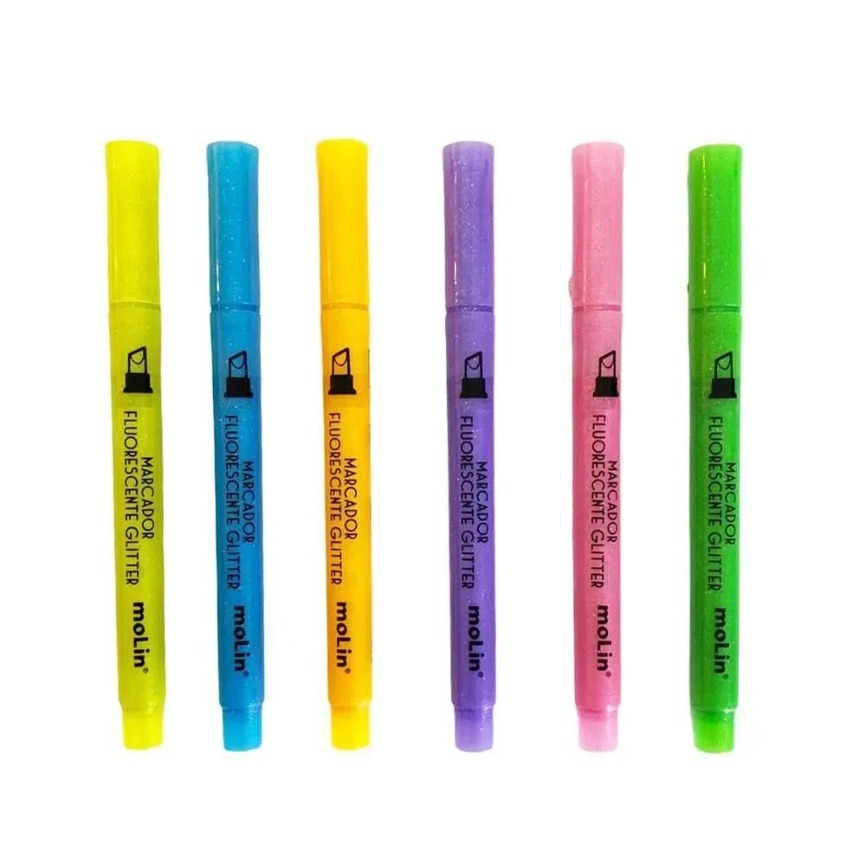 KIT MARCA-TEXTO FLUOR GLITTER C/ 6 CORES