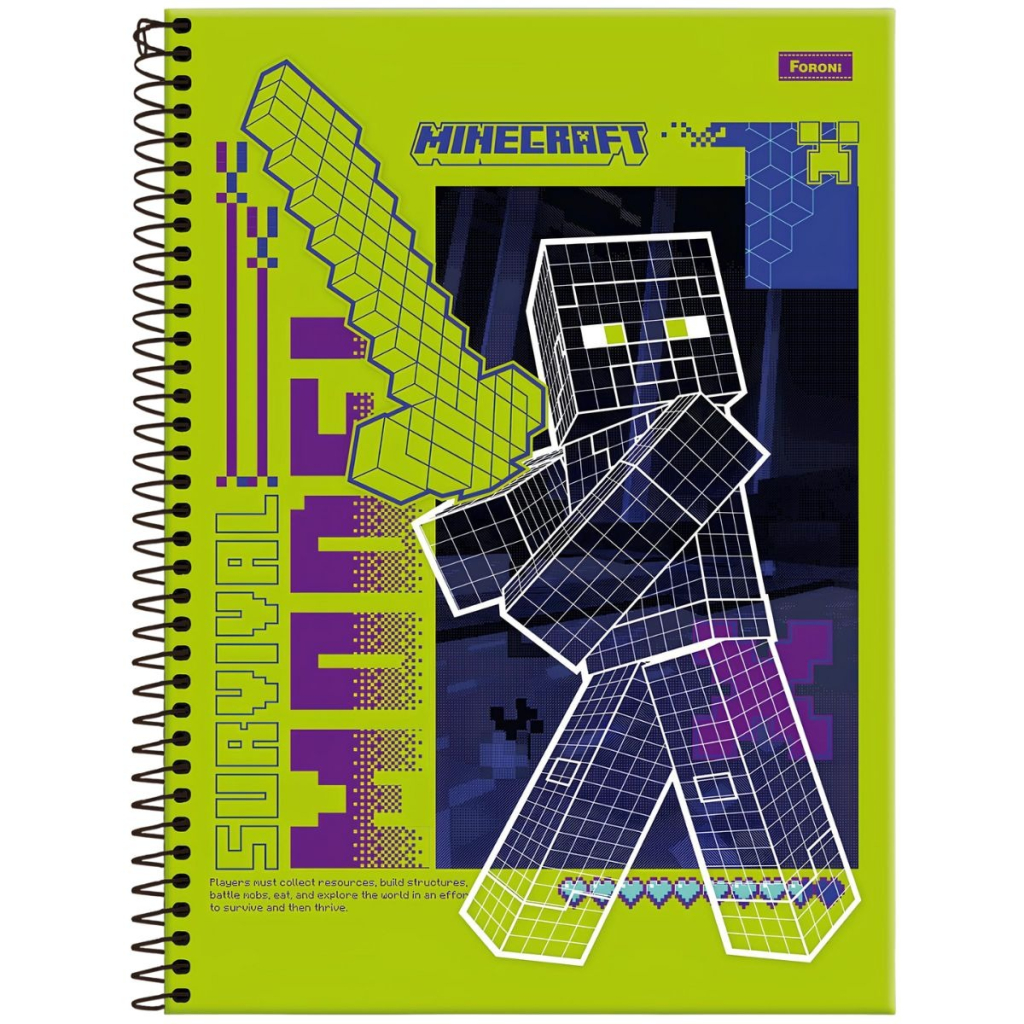 CADERNO UNIVERSITÁRIO 80F 1M - MINECRAFT