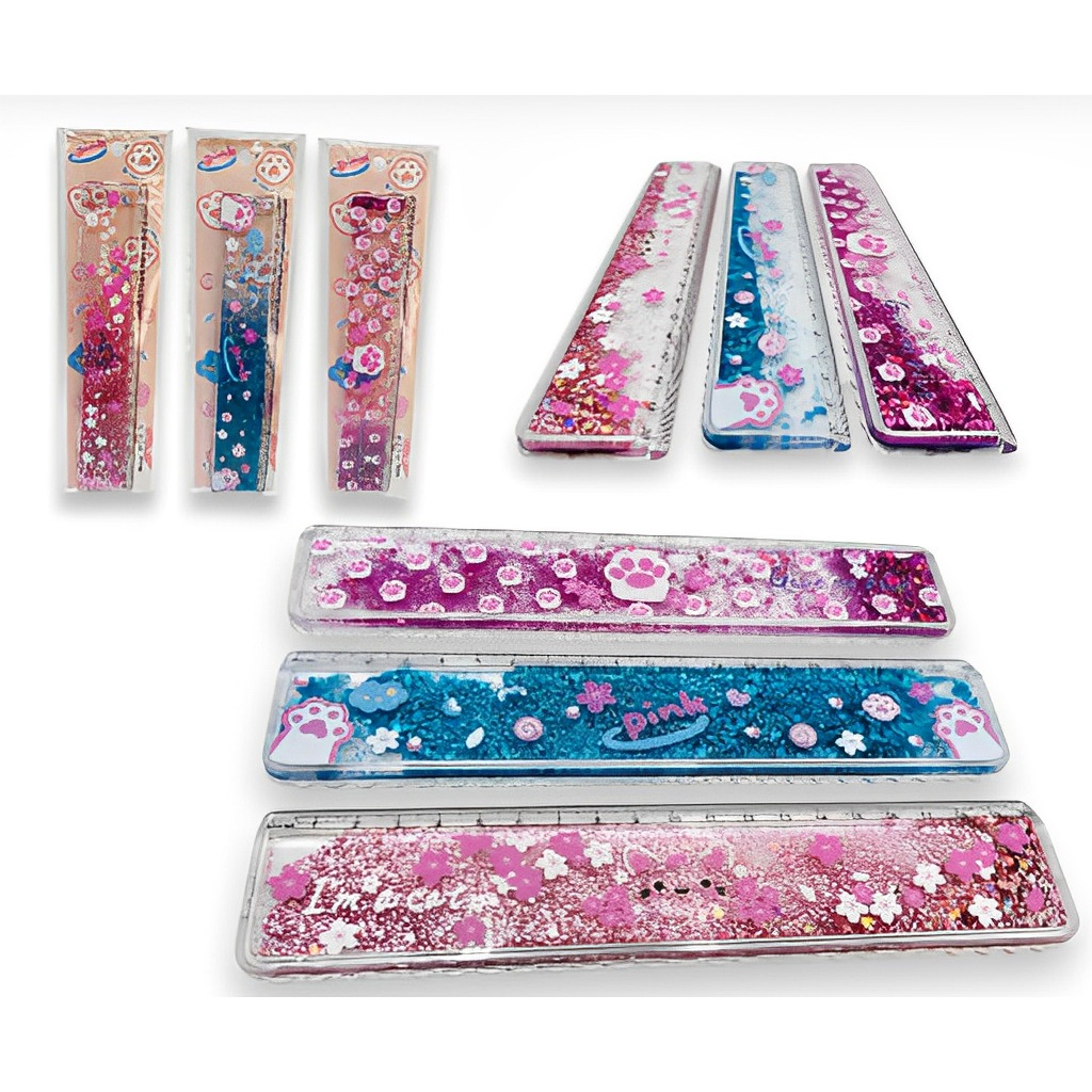 RÉGUA COM ÁGUA E GLITTER 20 CM 