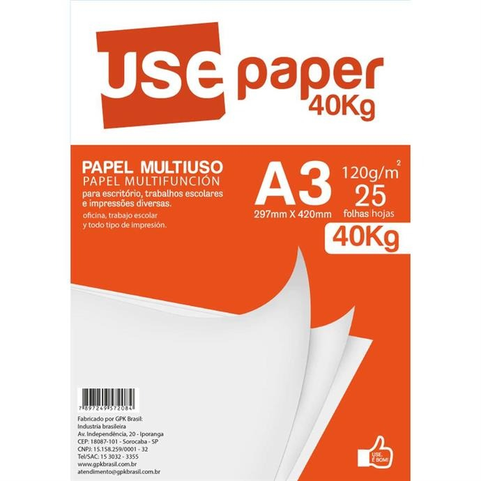 PAPEL SULFITE A3 40 KILOS BRANCO 120G PCT.C/25 7208R - ROMITEC