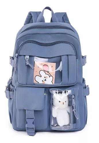 Mochila Escolar Feminina Chaveiro Urso Versão Coreana