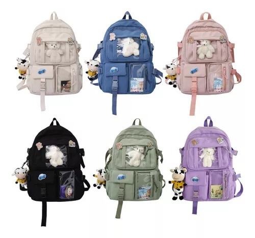 Mochila Escolar Feminina Chaveiro Urso Versão Coreana