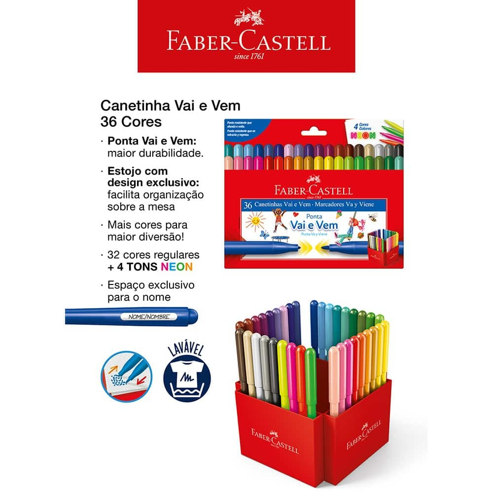 CANETA HIDROGRAFICA VAI E VEM 36 CORES FABER-CASTELL