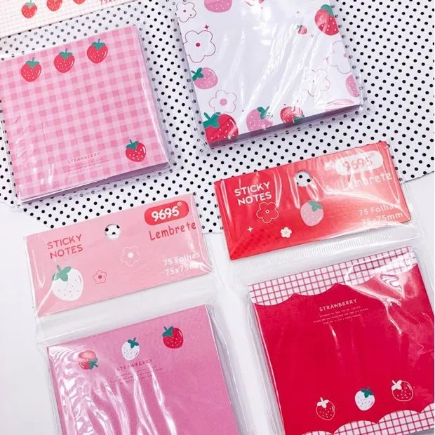 Bloco de Notas Adesivado Morango Strawberry