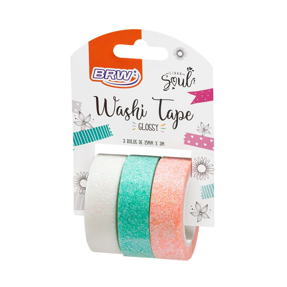 FITA ADESIVA WASHI TAPE - GLOSSY - 15MMX3M - BLISTER COM 3UN