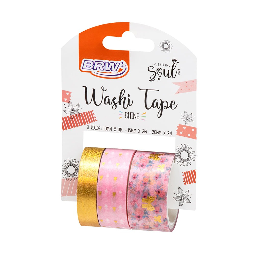 FITA ADESIVA WASHI TAPE - SHINE ROSA - BLISTER C/ 3UN