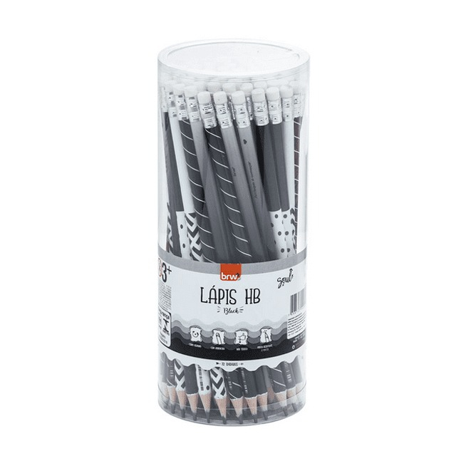 LÁPIS HB ESTAMPADO BLACK - REDONDO COM BORRACHA