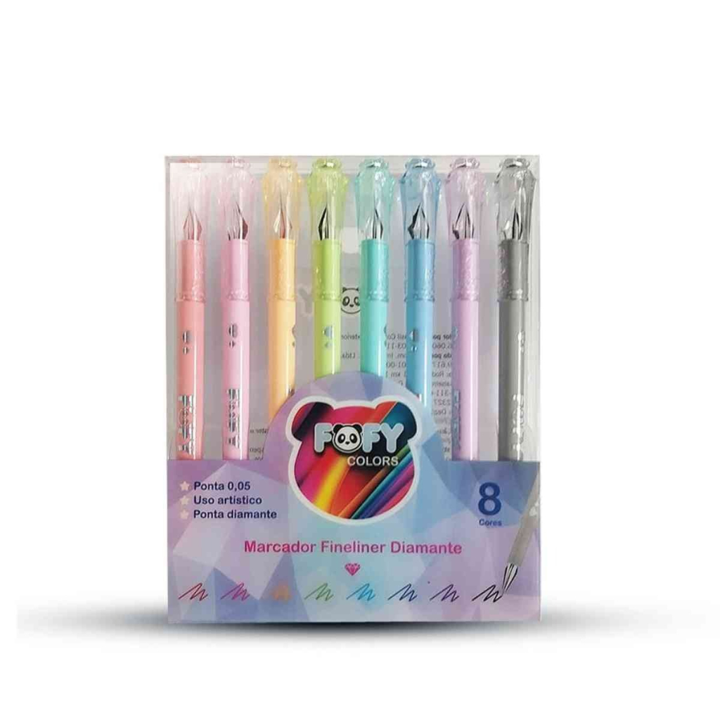 KIT MARCADOR FINELINER DIAMANTE 8 CORES - FOFY