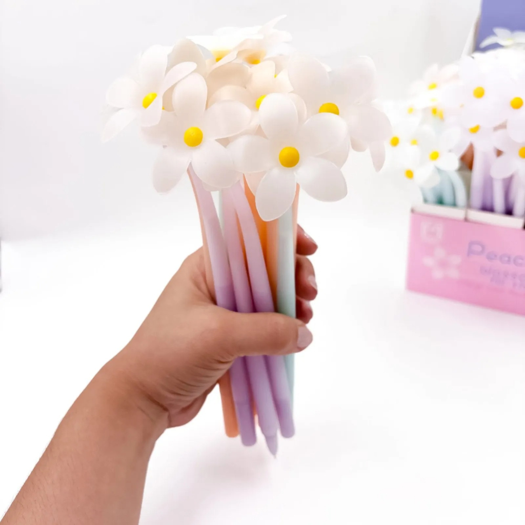 Caneta Fofa Flexivel Flores (muda cor na luz)