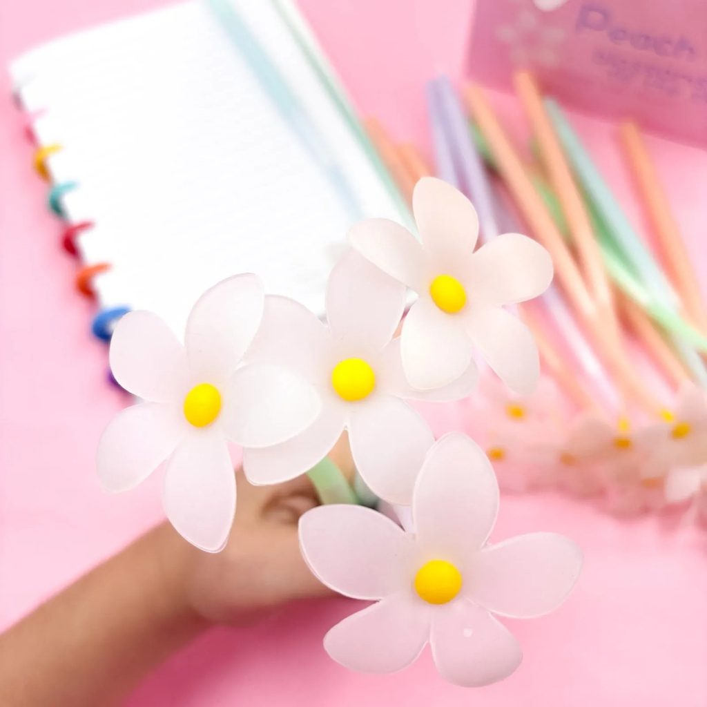 Caneta Fofa Flexivel Flores (muda cor na luz)