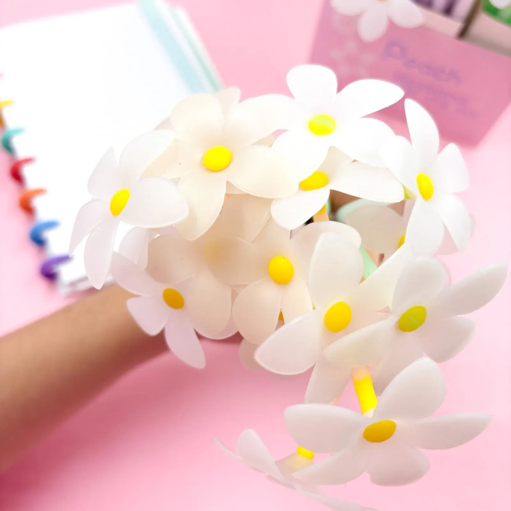 Caneta Fofa Flexivel Flores (muda cor na luz)