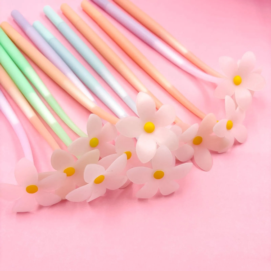 Caneta Fofa Flexivel Flores (muda cor na luz)