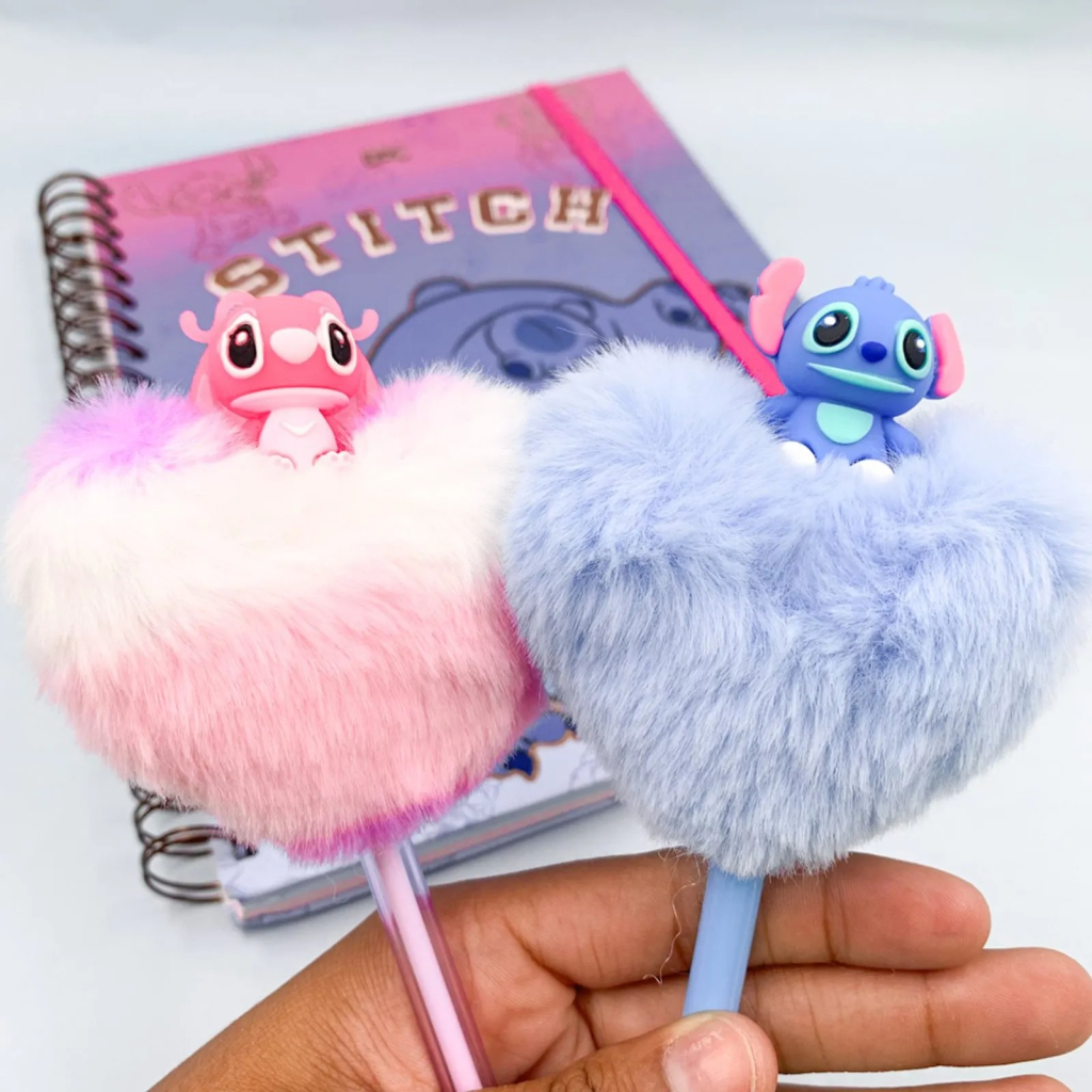 Caneta Premium Coracao Pelucia STITCH e ANGEL