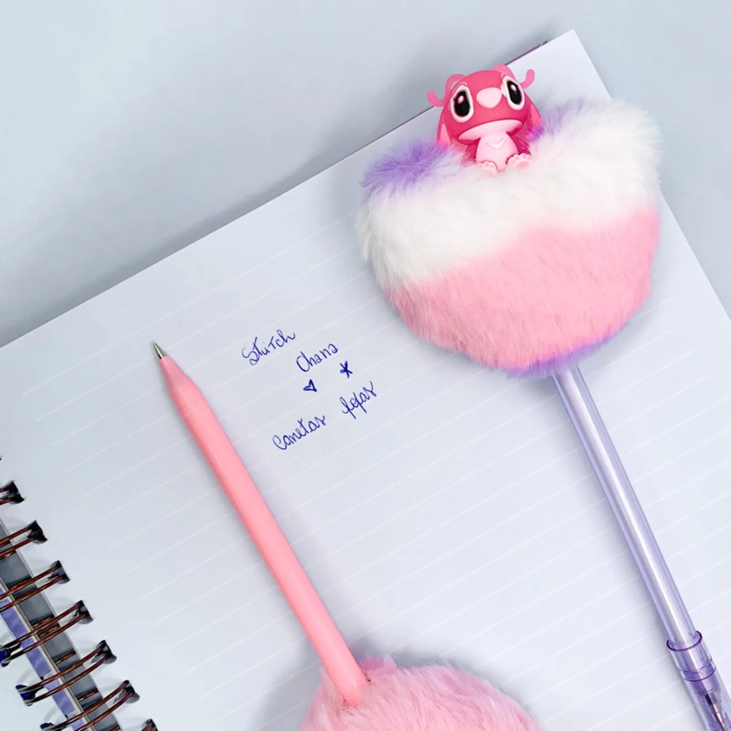 Caneta Premium Coracao Pelucia STITCH e ANGEL