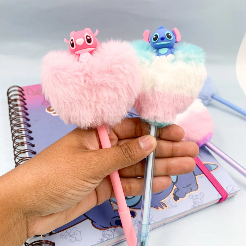 Caneta Premium Coracao Pelucia STITCH e ANGEL